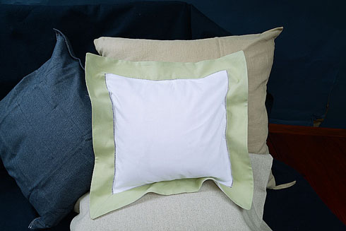 Hemstitch Baby Square Pillow 12x12" with Mellow Green border